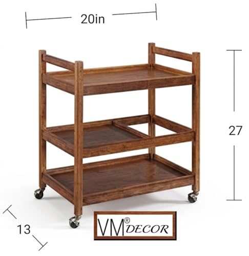 Image of Wooden Wine cart Serving bar Trolley with Wheel Black Finish (20x13x27 inches, Brown)