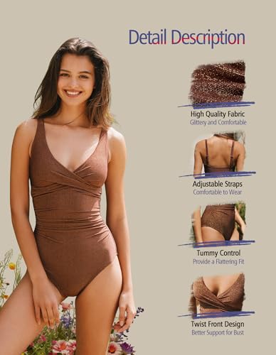 Tummy Control One Piece Swimsuits for Women Slimming Bathing Suits V Neck Twist Push Up Swimwear3