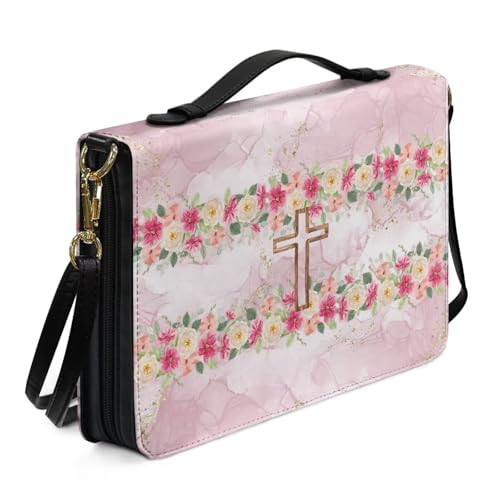 Ceudet Fundas de cuero para la Biblia para mujeres y hombres con bolsillos, bolsas de la Biblia y bolsas para mujeres y hombres, kit de accesorios bíblicos, Flower Cross01, M