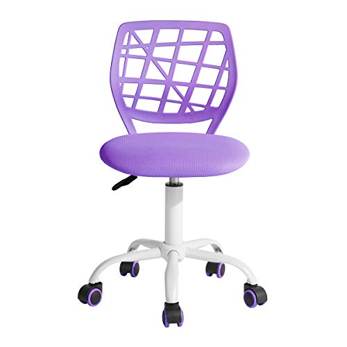 FurnitureR Silla de oficina silla de escritorio de altura ajustable, asiento giratorio de tela, silla de trabajo ergonómica sin reposabrazos, color morado