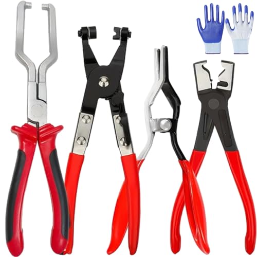 Professional Hose Clamp Kit, 2026 Upgraded 4pcs Hose Clamp Pliers, Automotive Connector Removal Tool, Fuel Line Disconnect & Dismounting Tool Set, For Radiator, Heater Hose Removal (4PC)
