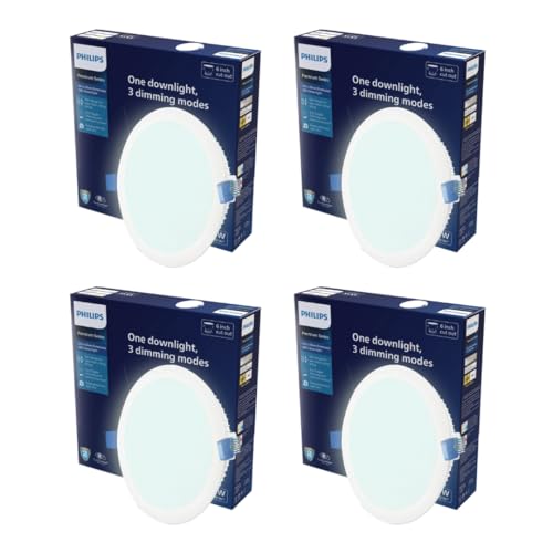 Image of Philips Ultra Glow Dimmable 15-watt Round Ceiling Light | 3 Dimming Mode (15W, 7.5W & 2W) Recessed LED Ceiling Light for Home & Hall | Cut Out: 6-inch, Colour: Cool Day Light, Pack of 4