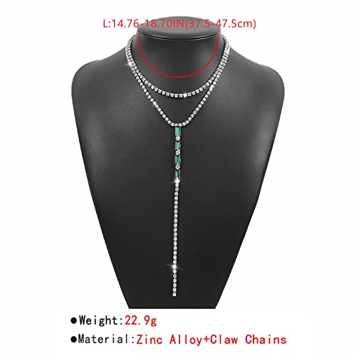 YienDoo Sexy Long Crystal Y Necklace Choker Chain Wedding CZ Rhinestone Collar Lariat Emerald Pendant Necklace Green Crystal Charm Necklace Silver Unique Layered Crystals Prom Necklace for Women by YienDoo - Used condition - Image 3