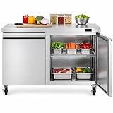 Rockitch 48' W Commercial Undercounter Refrigerator, 11.1 Cu.ft Stainless Steel Worktop Refrigerator, 2 Doors Fan Cooling Kitchen Fridge with Adjustable Shelves for Restaurant Food Prep, ETL Approved