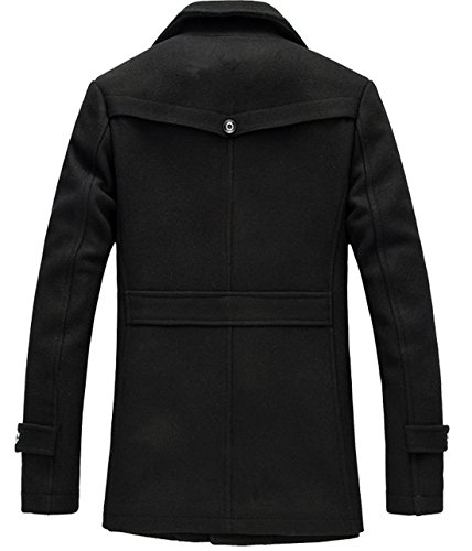 chouyatou Men's Stand Collar Wool-Blend Classic Pea Coat with Removable Inner Collar2