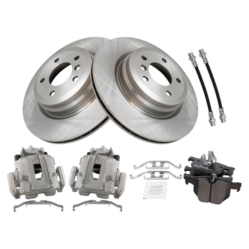 Image of TRQ Rear Brake Pad and Rotor Set Semi Metallic Calipers Compatible with 2006 BMW 330i 330xi 2009-2011 335d 2007-2013 335i 2011-2013 335is 2007-2008 335xi