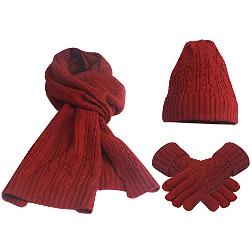 FEOYA Fashion Winter Warm Knit 3pc Hat Glove and Scarf Set for Men Women Children