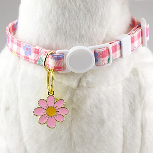 Aiwind 3 Pack Breakaway Cat Collars For Girl Boy Cats With Bell Daisy Pendant, Cute Kitten Puppy Rabbit Collars (E Pink Green Orange) #TOP1