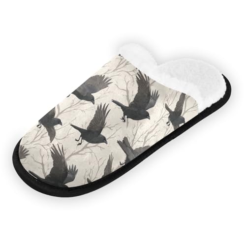 Retro Gothic Black Bird Slippers For Women Men Soft Memory Foam Non-Slip Gothic Winter Indoor House Shoes Travel Slipper2