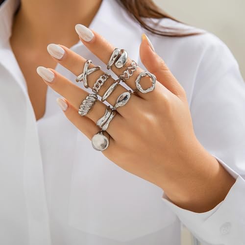 Image of Shining Diva Fashion Stylish Trendy Finger Rings Set for Women & Girls | Chunky Minimal Statement Ring Combos Modern Elegant Jewellery Collection