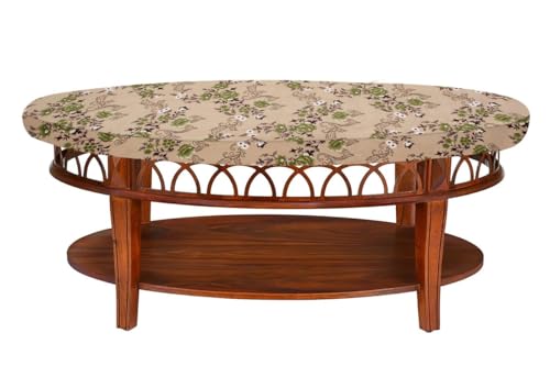 Image of The Furnishing Tree Elastic Oval Center Table Cover WxL 16x36 in Inches Polyester Floral Pattern Beige