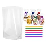 woric 60 sacchetti in cellophane, 15,2 x 25,4 cm, trasparenti, con lacci e fiocchi, fondo ...