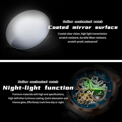 Image of OLEVS Men Automatic Watch Diamond Skeleton Mechanical Luxury Self Winding Moon Phase Calendar Waterproof Wrist Watch for Men