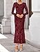 ZESICA Women's 2026 Bell Long Sleeve Floral Maxi Dress Spring Fashion Bodycon Mesh Wedding Guest Cocktail Party Dresses Wine Medium