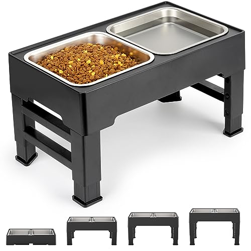 Petace Ciotole per Cani Rialzate con 4 Altezze Regolabile, Ciotole per Cani in Acciaio Inox
