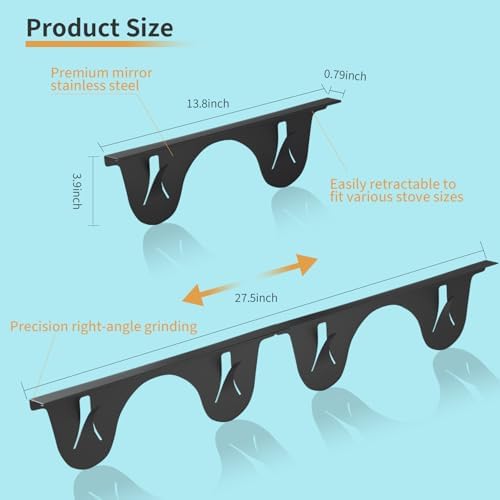 Stainless Steel Stove Gap Cover (2 Pack, Black), Stove Gap Filler for Kitchen, Range Trim Kit, Heat Resistant with Easy Clean, Adjustable Length 13.8” to 27.5” — view 3