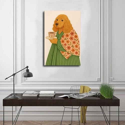 Poster cocker épagneul veste et café | Toile déco 61x91 cm pour bureau - 3