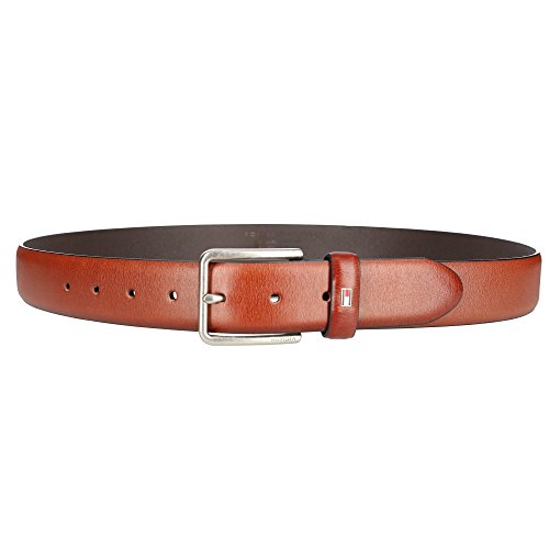 Tommy Hilfiger Men's Smooth Feather Edge Leather Belt, 44, Brown2