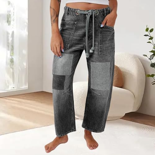 Pantalon décontracté en coton mélangé durable à panneaux géométriques