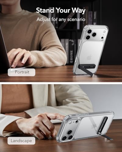 ESR スマホ キックスタンド メタル 縦置き 横置き対応 角度調節可能 iPhone 17e Air 17 16e 16 15 14 13 12、Google Pixel 10、Samsung、Android対応 - ブラック