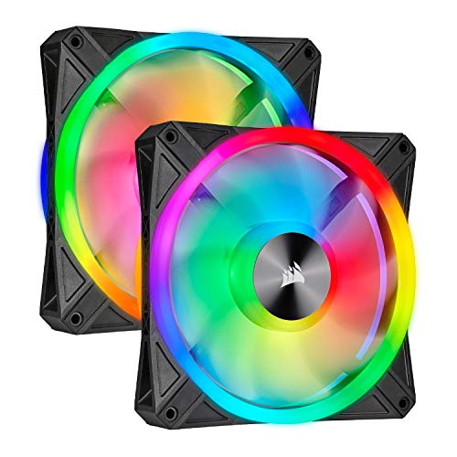 Corsair iCUE QL140 RGB, 140 mm RGB LED PWM Fans (68 Individually Addressable RGB LEDs, Speeds Up to 1,250 RPM, Low-Noise) Dual Pack with iCUE Lighting Node CORE Included - Black