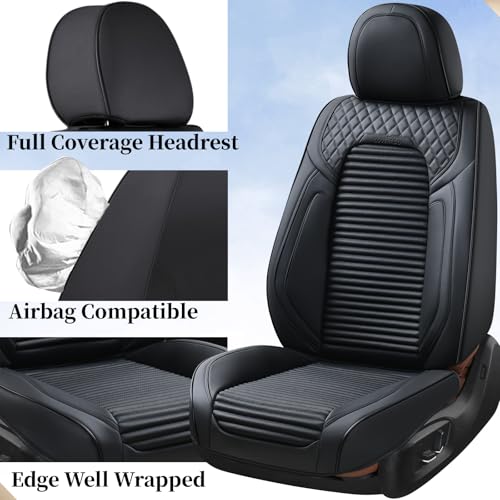 Image of Coverado Car Seat Covers Full Set, Leather Seat Covers for Cars, Waterproof Front and Rear Automotive Seat Cover Car Accessories Universal Fit for Most Cars SUV Trucks(Black)