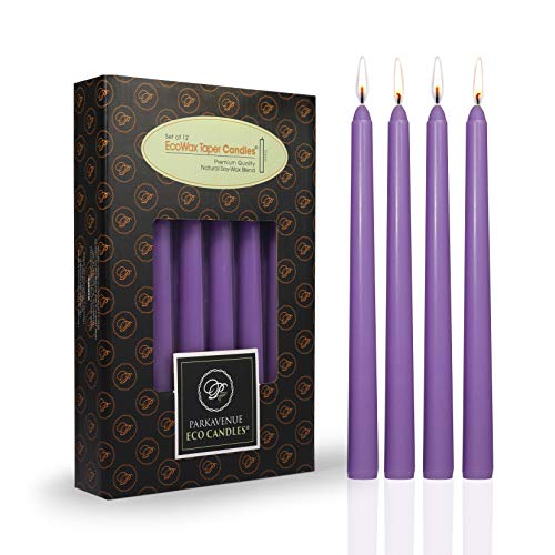 Cocosoy Candles, Botanical Taper Candles-10 Inch Stem Tapered, 7.5 Hour Long Burning Dripless, Smokeless, Natural Coconut Soy Wax Dinner Candles For Wedding, Home Decorations (Purple, 12-Pack) #TOP2