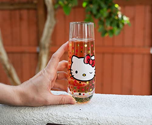 Hello Kitty Polka Dot Portrait 9-Ounce Stemless Fluted Glassware, Set Of 2 | Toasting Champagne Glass Cups For Wine, Mimosas, Cocktails | Home Bar & Kitchen Essentials, Cute Housewarming Gifts #TOP4