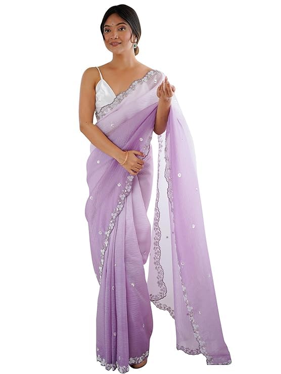 Image of Women's Chiffon Embellished Saree With Unstitched Blouse Piece