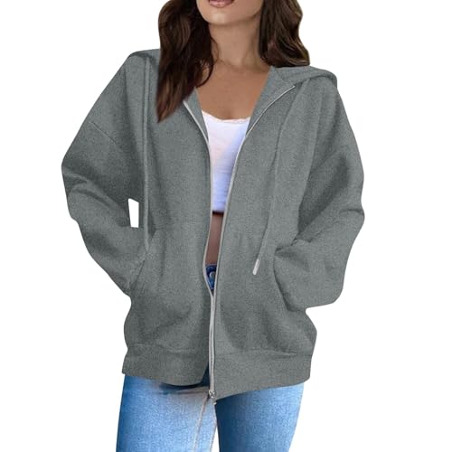 Zip Up Hoodie Women Casual Oversized Sweatshirts - Fall Fashion Fleece Lined Jacket - Thick Warm Coat Winter Clothing