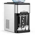 COSTWAY Countertop Water Dispenser with Ice Maker, 3-in-1 Portable Hot Cold Dispenser with 48LBS/24H Ice Machine, Child Safety Lock for 3-5 Gallon Bottle