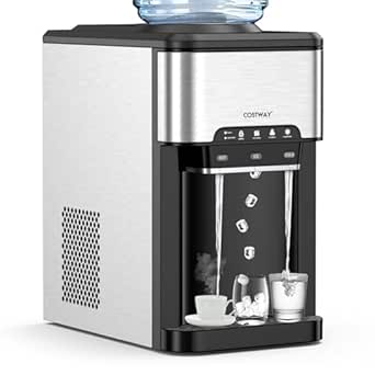COSTWAY Countertop Water Dispenser with Ice Maker, 3-in-1 Portable Hot Cold Dispenser with 48LBS/24H Ice Machine, Child Safety Lock for 3-5 Gallon Bottle