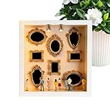 Bollisate Mini Museum, Holzregal DIY Figur Silhouette Box, Mini Museum Silhouette Box mit Lichtern und 8 Goldenen Fotorahmen Figur, für Heimdekoration, DIY, Erwachsene, Basteln, Wand, Bibliothek