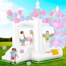 White Bounce House, Inflatable Bouncer with Air Blower,Indoor & Outdoor Bouncy Castle with Slide for Wedding Party Kids Birthday Party,101"x70"x95", 108 Balloons, Floor Mat White, no Blower