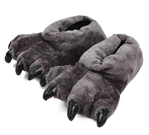 CHNMARKET Chaussons unisex patte de léopard ours chaussons pantoufles confortables chaud (Gris)