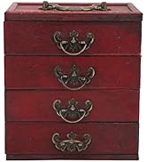 Asixxsix Jewelry Box, Vintage Wooden 4 Layer Jewelry Storage Box Retro Jewelry Organizer Case wit...
