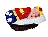 3PCS Infant Newborn Baby Girl Crochet Super Heroine Costume Outfits Photography Props Headband+Wrist...