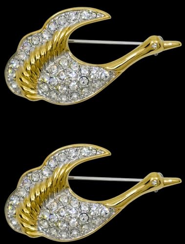 Image of Set of 2 Brooch Lapel Pins With Rhinestones