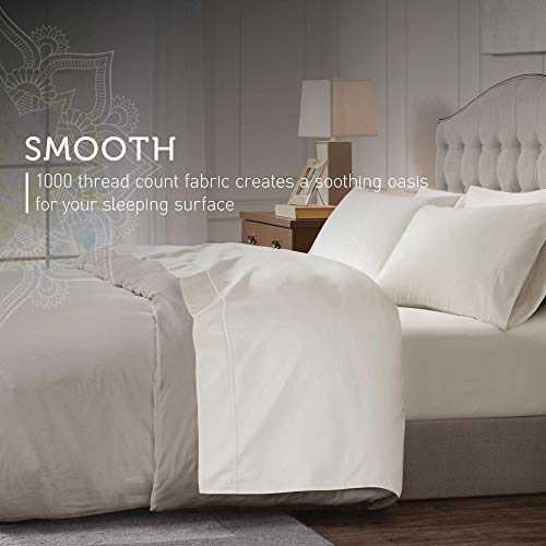 Luxury 1000 Thread Count Cotton Sheets For King Size Bed | Sateen Soft Ivory Cream Sheet Set With Deep Pocket, 4 Piece Bed Sheets - Fitted, Flat & 2 Pillow Cases - Stretch Up To 20 Inches Mattress #TOP4