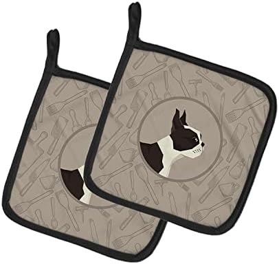 Caroline's Treasures CK2172PTHD Boston Terrier in The Kitchen Pair of Pot Holders Kitchen Heat Resistant Pot Holders Sets Oven Hot Pads for Cooking Baking BBQ, 7 1/2 x 7 1/2 image 4