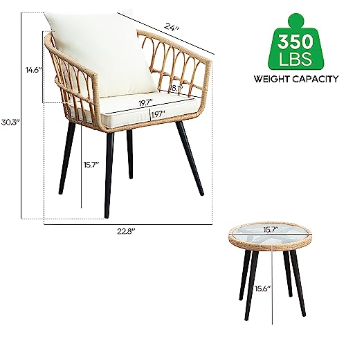 PORWEY 5 Pieces Patio Bistro Set, Outdoor Wicker Apartment Balcony Furniture Sets, Rattan Table and Chairs Set of 2 for Porch Backyard Lawn Poolside Deck - Image 8