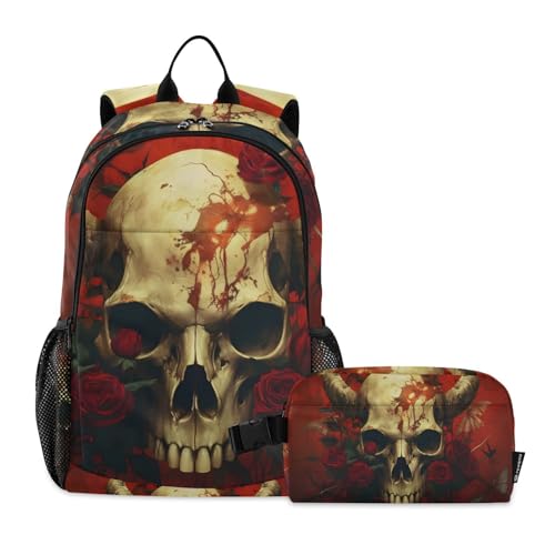 Skull Of Cow Backpack Lunch Bag Set for Travel Hiking Picnic, Backpacks with Insulated Lunch Box