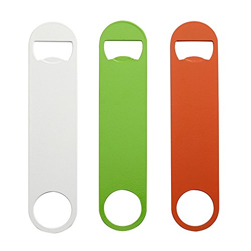QLL 3 Pack 7" Heavy Duty Flat Bottle Opener, White Green Orange Stainless Steel Beer Opener