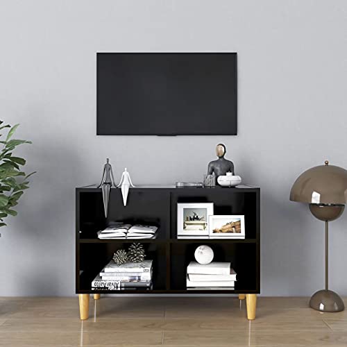 Susany Meuble TV avec Pieds en Bois Massif Style Naturel Noir 69,5x30x50 cm