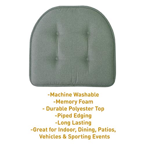 Sweet Home Collection Chair Cushion Memory Foam Pads Tufted Slip Non Skid Rubber Back U-Shaped 17" X 16" Seat Cover, 6 Pack, Scuba Green #TOP2
