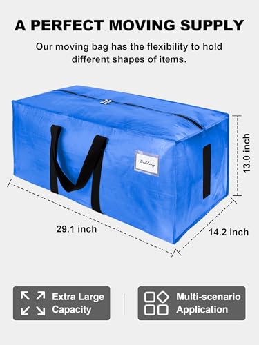 Image of 80 Pack Large Strong Moving Bags with Zippers & Carrying Handles - Water-Resistant - Heavy Duty Storage Tote for Space Saving, Fold Flat, Alternative to Moving Box (Sky Blue)