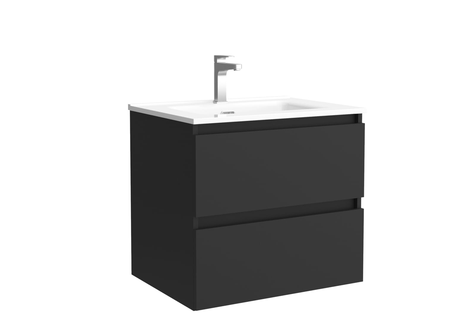 Mueble de baño Bequia 60 cm con Lavabo 100% montado de fábrica | Acabado Negro Mate suspendido 2 cajones Cierre amortiguado Apertura con uñero | Lavabo Porcelana Blanca | Marca Salgar