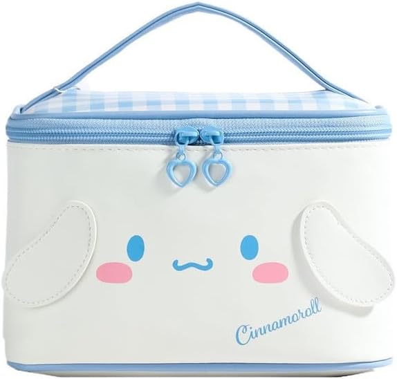 Cinnamoroll PU Cosmetic Bag Makeup Pouch Travel Portable Vanity Case Organizer with Handle - White