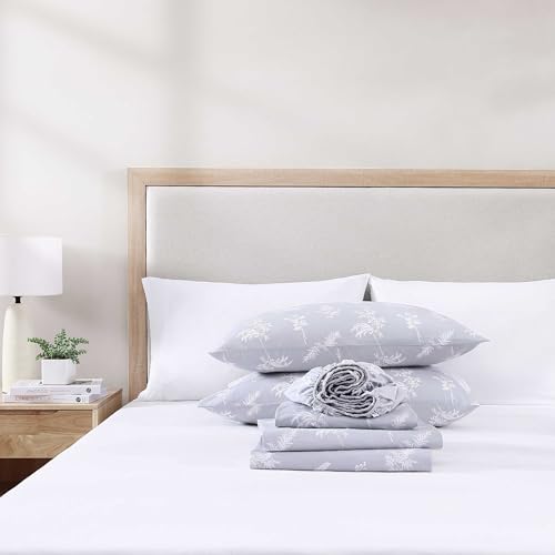 Image of Stone Cottage - Sheet Set, Crisp & Breathable Percale Cotton Bedding with Matching Pillowcases, 200-Thread Count, Deep Pocket, Vintage Inspired Home Essentials (Foliage Grey, Full)