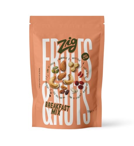 ZIG Fruits & Nuts Breakfast Mix – Avellanas, anacardos, almendras, uvas, bayas de goji, cranberries, semillas de girasol, semillas de calabaza – Frutas secas y deshidratadas en pack resellable para